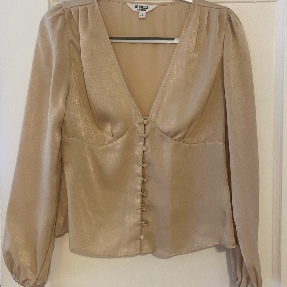 Long sleeve button up BB Dakota top in champagne